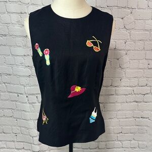 Annie Alexander Linen Blend Novelty Shell Top Beach Embroidery Size 8